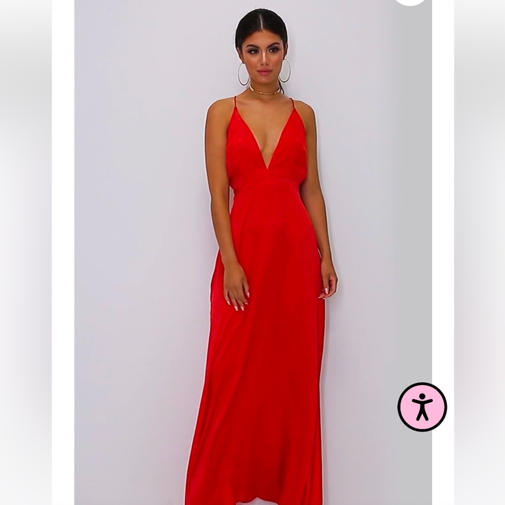 PLT RED EXTREME SPLIT STRAPPY BACK MAXI DRESS